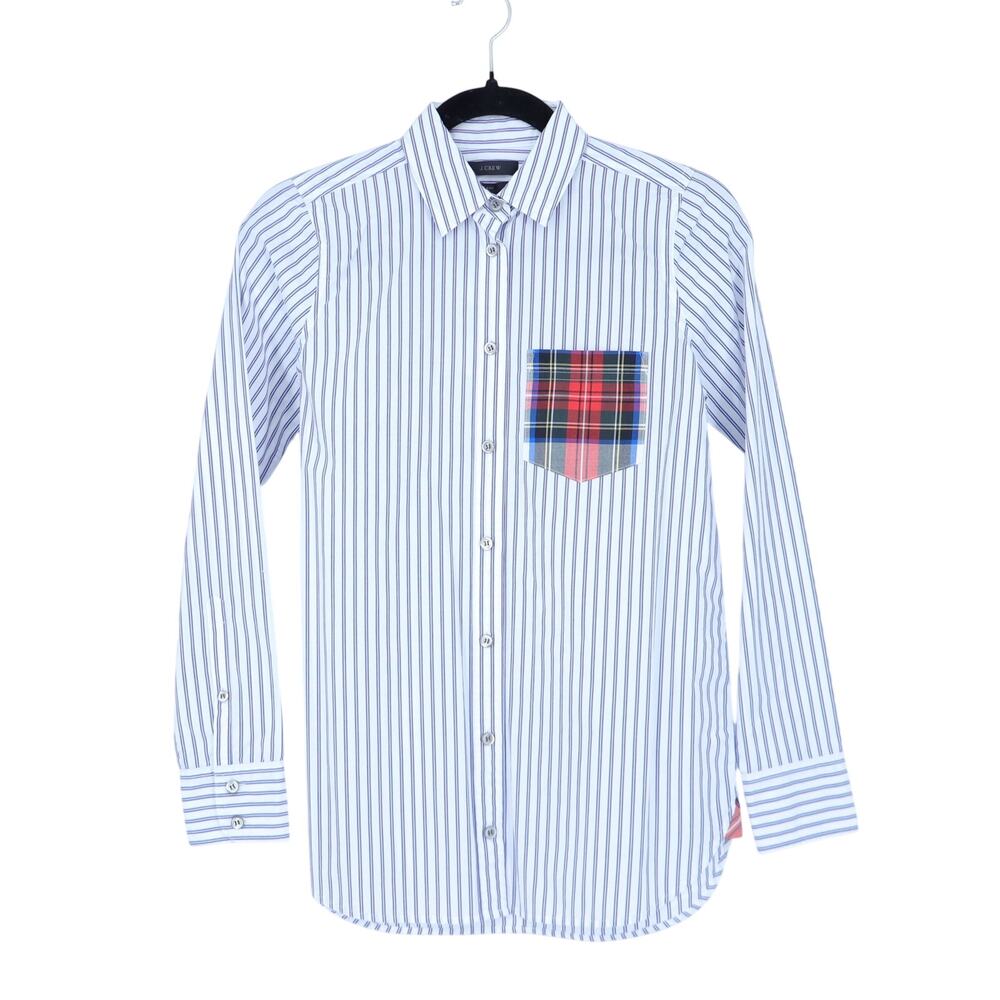 J. Crew Boy Fit Button Up Shirt Blue Pinstripe Long Sleeve Women's 00
